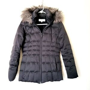 NWOT Calvin Klein Down Feather Puffer Jacket Fur Trim Hood - XS